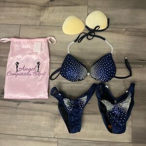 Angel Competitions Figure Bikini hologram dark blue. Two bottoms, one top. Used